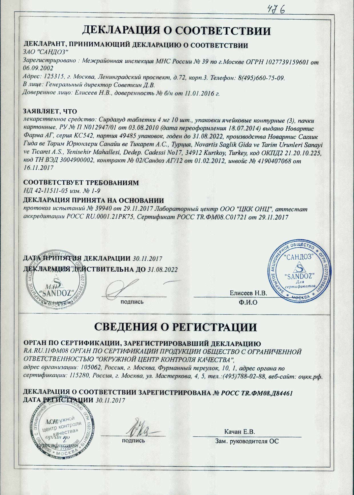 Сирдалуд 4мг 30 шт. таблетки