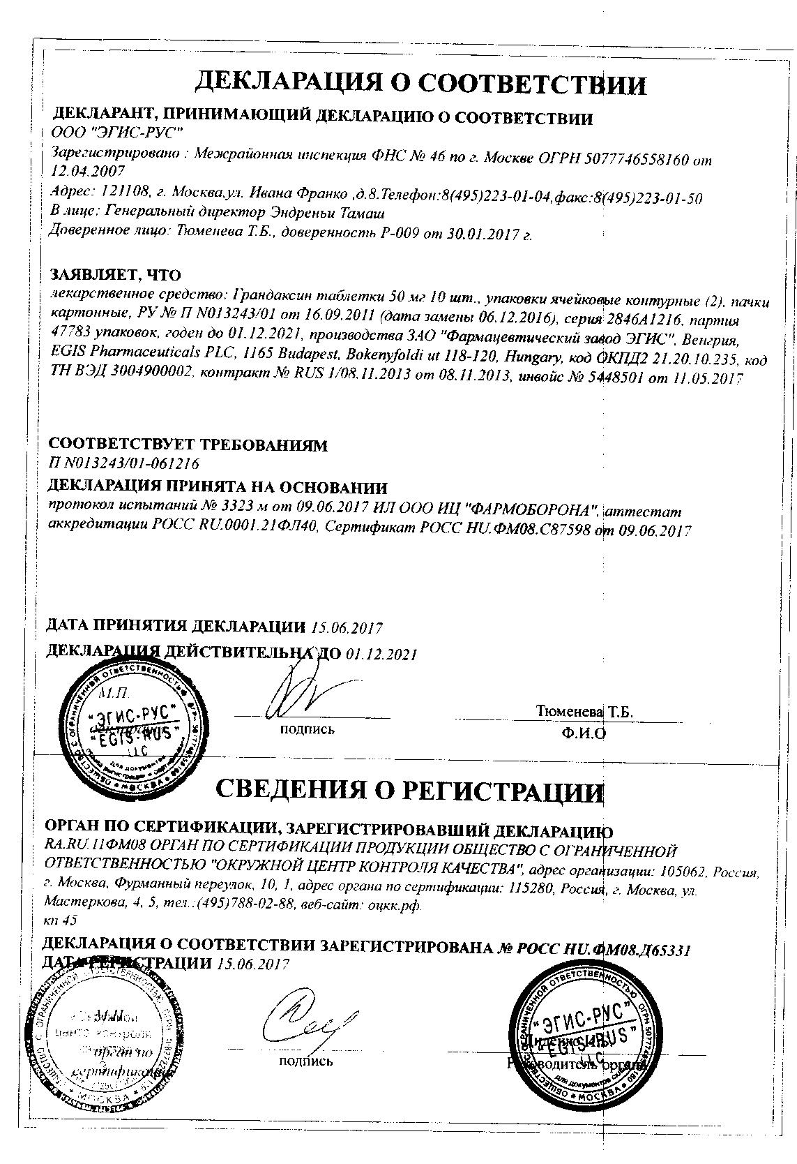 Грандаксин 50мг 20 шт. таблетки купить по цене от 394 руб в Москве,  заказать с доставкой, инструкция по применению, аналоги, отзывы