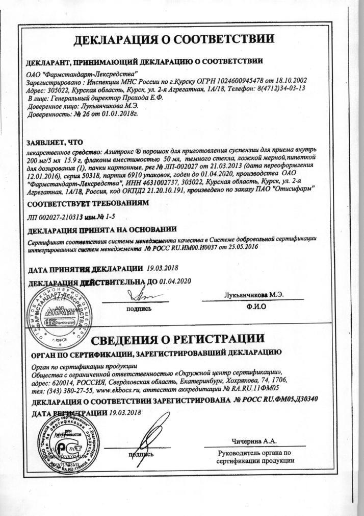 Азитрокс 200мг/5мл 15,9г порошок для приготовления суспензии для приема внутрь