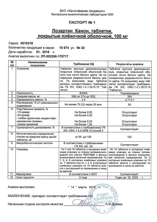 Лозартан Канон 100мг 30 шт. таблетки покрытые пленочной оболочкой