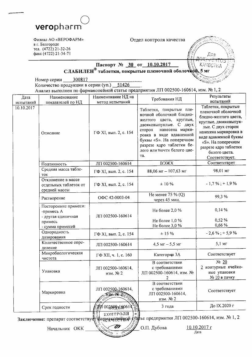 Слабилен 5мг 20 шт. таблетки покрытые пленочной оболочкой