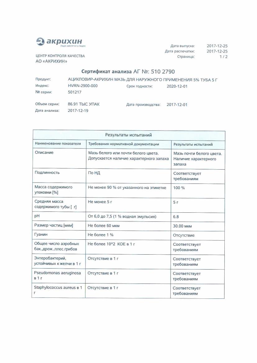 Ацикловир- Акрихин 5% 5г мазь для наружного применения Акрихин
