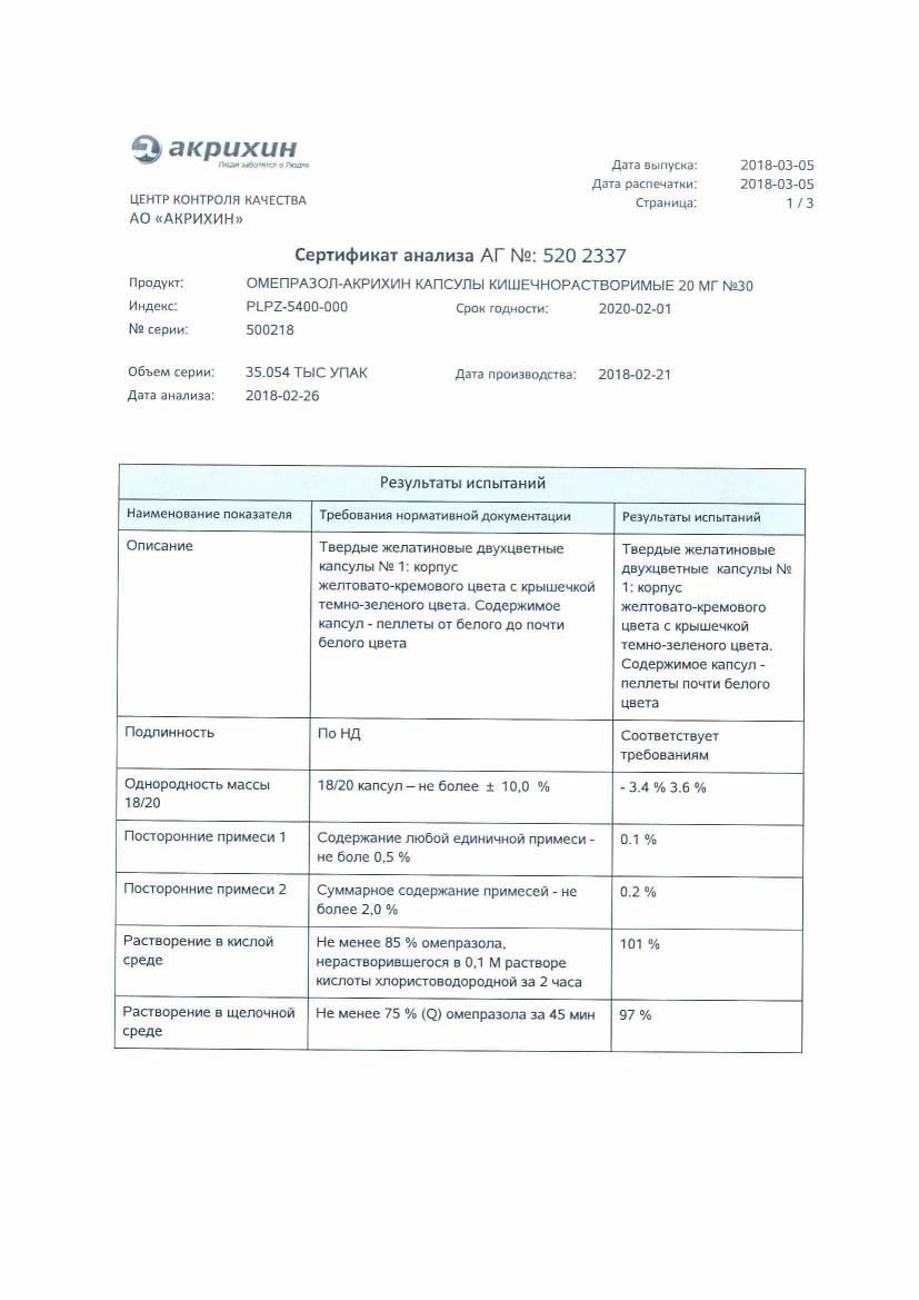 Омепразол-акрихин 20мг 30 шт. капсулы кишечнорастворимые купить по цене от  60 руб в Москве, заказать с доставкой, инструкция по применению, аналоги,  отзывы