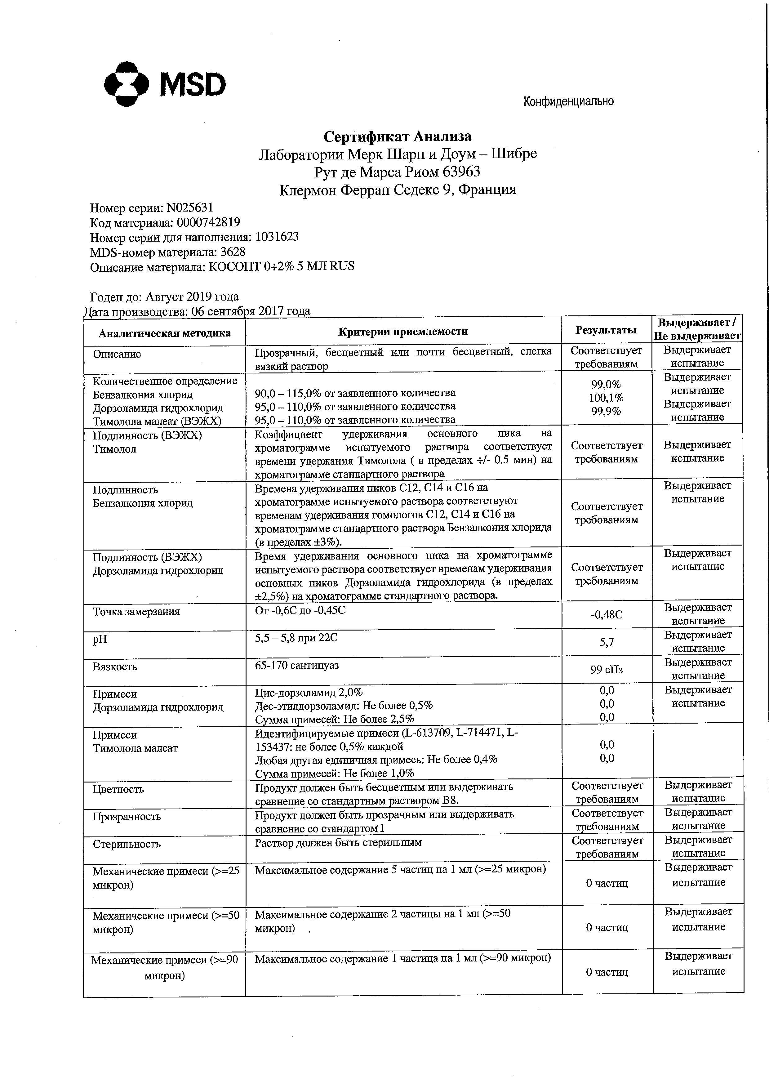 Косопт 20мг/мл+5мг/мл 5мл капли глазные Лаборатории Мерк Шарп и Доум-Шибре/Сантэн фармасьютикал Ко.Лтд. Завод Ното