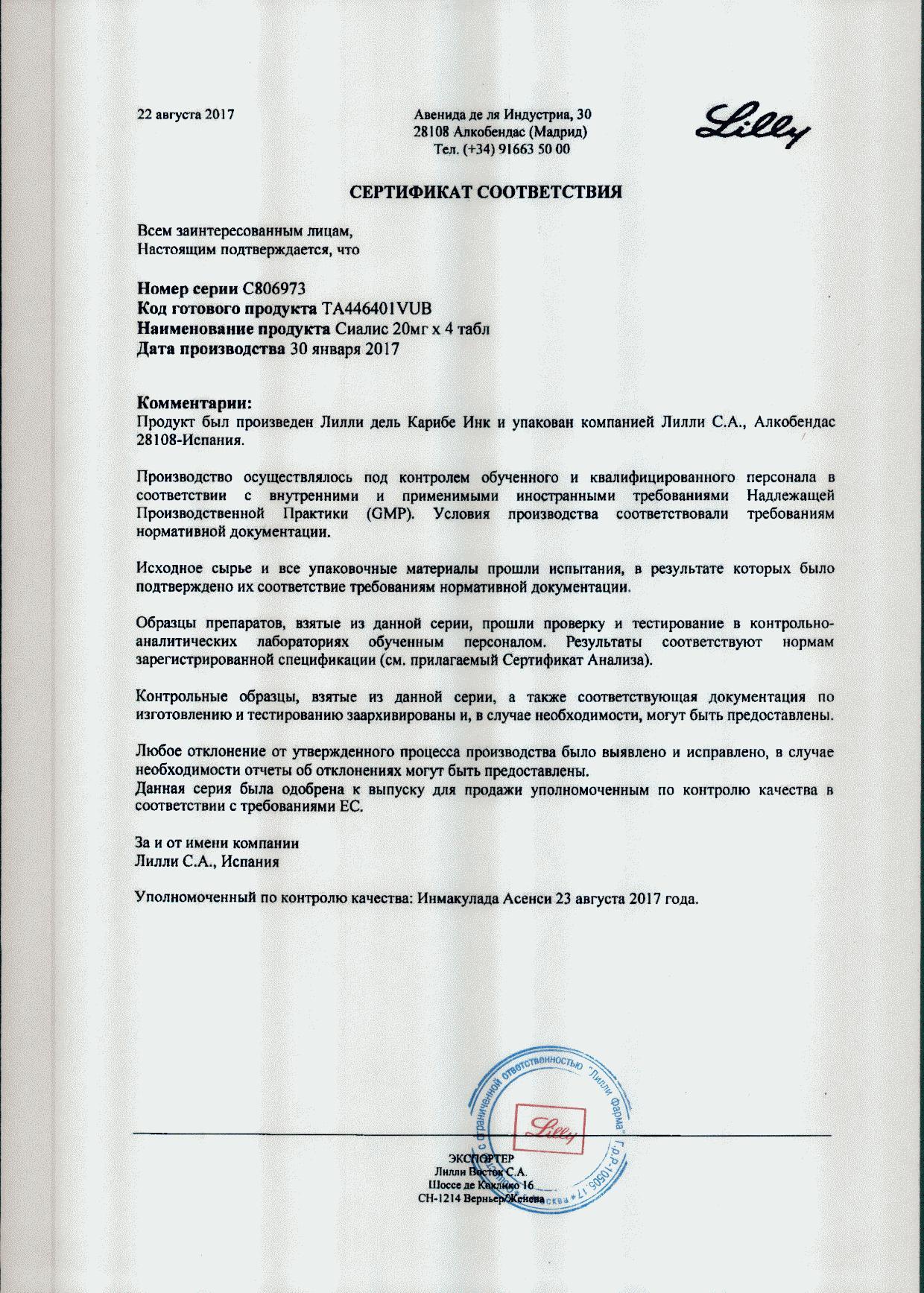 Сиалис 20мг 4 шт. таблетки покрытые пленочной оболочкой