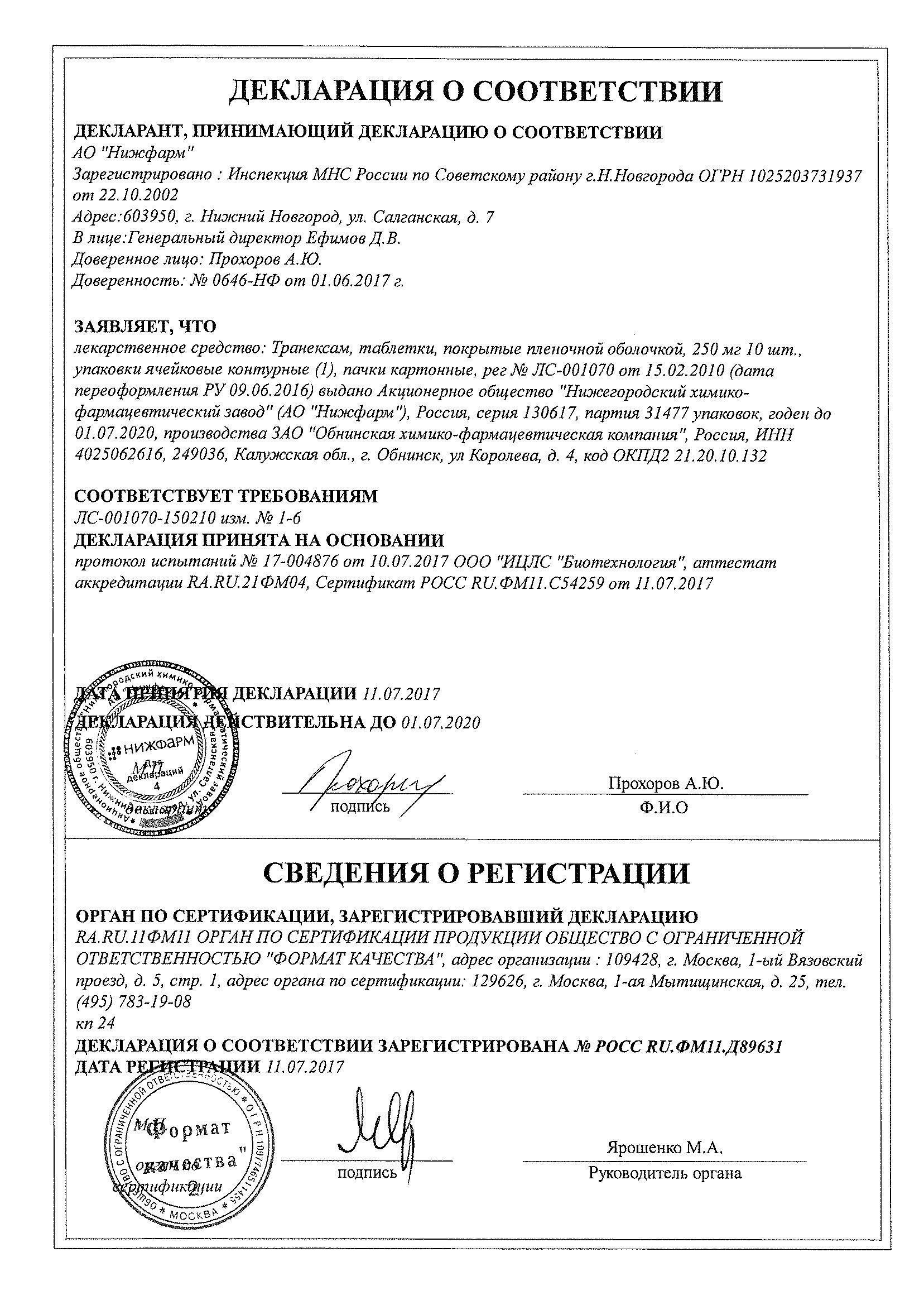 Транексам 250мг 10 шт. таблетки покрытые пленочной оболочкой Обнинская Хфк