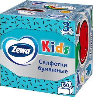 Зева Кидс салфетки бумажные для лица детские (упаковка куб) 60 шт. .