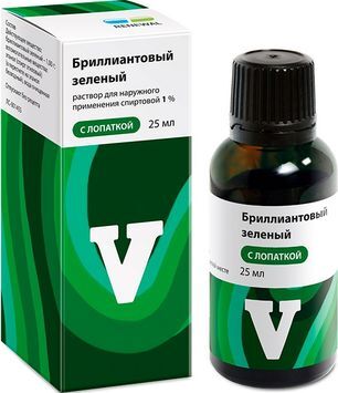 Бриллиантовый Зеленый 1% 25мл раствор для наружного применения спиртовой с лопаткой