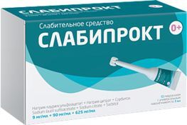 Слабипрокт 9мг/мл+90мг/мл+625мг/мл 5мл 12 шт. раствор ректальный Слабипрокт 9мг/мл+90мг/мл+625мг/мл 5мл 12 шт. раствор ректальный