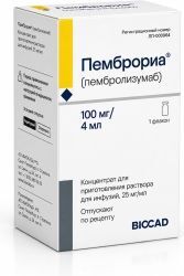 Пемброриа 25мг/мл 4мл концентрат для приготовления раствора для инфузий Пемброриа 25мг/мл 4мл концентрат для приготовления раствора для инфузий