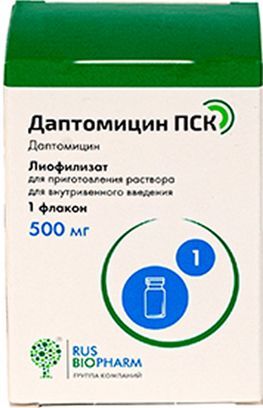 Даптомицин Пск 500мг лиофилизат для приготовления раствора для внутривенного введения Пск Фарма Даптомицин Пск 500мг лиофилизат для приготовления раствора для внутривенного введения Пск Фарма