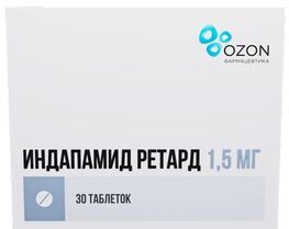 Индапамид Ретард 1,5мг 30 шт. таблетки с пролонгированным высвобождением покрытые пленочной оболочкой Индапамид Ретард 1,5мг 30 шт. таблетки с пролонгированным высвобождением покрытые пленочной оболочкой