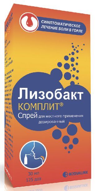 Лизобакт Комплит 0,1мг+4мг+0,3мг/доза 125доз спрей для местного применения дозированный Лизобакт Комплит 0,1мг+4мг+0,3мг/доза 125доз спрей для местного применения дозированный