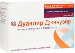 Дуаклир дженуэйр 340мкг+11,8мкг/доза 60доз порошок для ингаляций дозированный Дуаклир дженуэйр 340мкг+11,8мкг/доза 60доз порошок для ингаляций дозированный