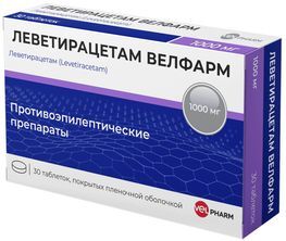 Леветирацетам велфарм 1000мг 30 шт. таблетки покрытые пленочной оболочкой Леветирацетам велфарм 1000мг 30 шт. таблетки покрытые пленочной оболочкой