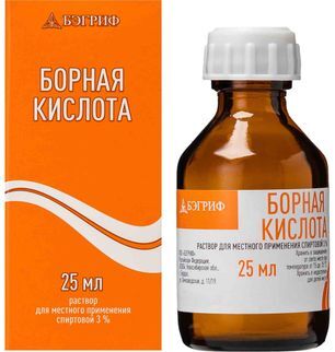 Борная кислота 3% 25мл раствор для местного применения спиртовой Борная кислота 3% 25мл раствор для местного применения спиртовой