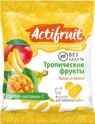 Актифрут леденцы без сахара банан/манго цинк/ витамин c 60г