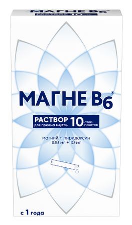 Магне В6 100мг+10мг 10мл 10 шт. раствор для приема внутрь стик-пакет Магне В6 100мг+10мг 10мл 10 шт. раствор для приема внутрь стик-пакет