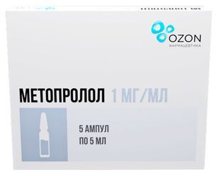Метопролол 1мг/мл 5мл 5 шт. раствор для внутривенного введения Метопролол 1мг/мл 5мл 5 шт. раствор для внутривенного введения