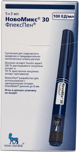 Новомикс 30 Флекспен 100Ме/мл 3мл 5 шт. суспензия для подкожного введения картр. в шпр.-ручк.