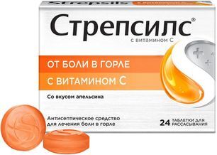 Стрепсилс с витамином c 24 шт. таблетки для рассасывания апельсин Стрепсилс с витамином c 24 шт. таблетки для рассасывания апельсин