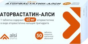 Аторвастатин-алси 40мг 50 шт. таблетки покрытые пленочной оболочкой Аторвастатин-алси 40мг 50 шт. таблетки покрытые пленочной оболочкой