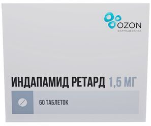 Индапамид ретард 1,5мг 60 шт. таблетки с пролонгированным высвобождением покрытые пленочной оболочкой Индапамид ретард 1,5мг 60 шт. таблетки с пролонгированным высвобождением покрытые пленочной оболочкой