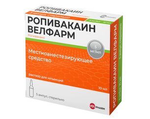 Ропивакаин Велфарм 5мг/мл 10мл 5 шт. раствор для инъекций Ропивакаин Велфарм 5мг/мл 10мл 5 шт. раствор для инъекций