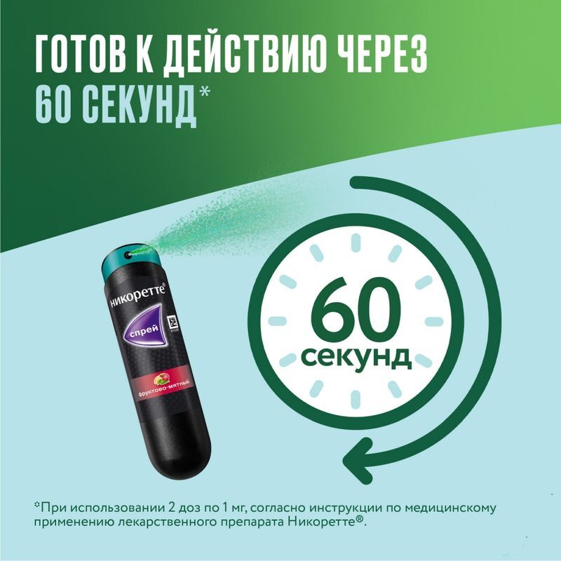 Никоретте фруктово-мятный спрей от курения для слизистой оболочки полости рта, 1 мг/доза, 1 шт., фото №4