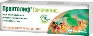 Проктолиф Гамамелис 30г мазь для местного и наружного применения гомеопатическая Проктолиф Гамамелис 30г мазь для местного и наружного применения гомеопатическая