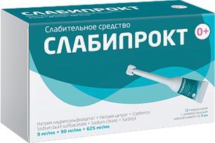 Слабипрокт 9мг/мл+90мг/мл+625мг/мл 5мл 12 шт. раствор ректальный