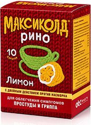 Максиколд рино 10 шт. порошок для приготовления раствора для приема внутрь лимон Максиколд рино 10 шт. порошок для приготовления раствора для приема внутрь лимон