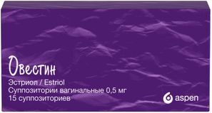 Овестин 0,5мг 15 шт. суппозитории вагинальные Овестин 0,5мг 15 шт. суппозитории вагинальные