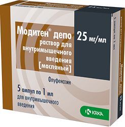Модитен депо 25мг/мл 1мл 5 шт. раствор для внутримышечного введения масляный Модитен депо 25мг/мл 1мл 5 шт. раствор для внутримышечного введения масляный
