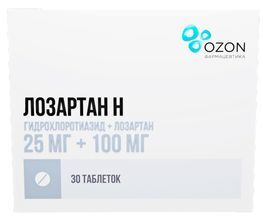 Лозартан-н 25мг+100мг 30 шт. таблетки покрытые пленочной оболочкой Лозартан-н 25мг+100мг 30 шт. таблетки покрытые пленочной оболочкой
