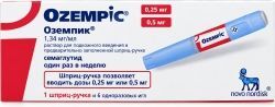 Оземпик 1,34мг/мл раствор для подкожного введения 1,5мл картридж шприц-ручка 1 шт. в комплекте с иглами НовоФайн плюс 6шт Оземпик 1,34мг/мл раствор для подкожного введения 1,5мл картридж шприц-ручка 1 шт. в комплекте с иглами НовоФайн плюс 6шт