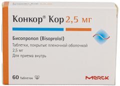 Конкор Кор 2,5мг 60 шт. таблетки покрытые пленочной оболочкой