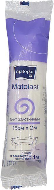 Матопат матоласт бинт эластичный тканевый без застежки 15смх2м 1 шт.