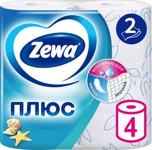 Зева Плюс бумага туалетная Белая 4 шт. .