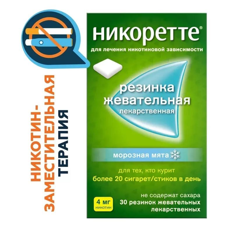 Никоретте Жевательная резинка от курения Морозная Мята 4 мг, 30 шт., фото №2