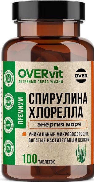 Овервит Спирулина+Хлорелла таблетки прессованные 100 шт. Овервит Спирулина+Хлорелла таблетки прессованные 100 шт.