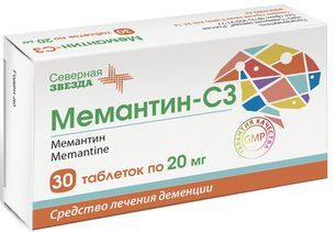 Мемантин-Сз 20мг 30 шт. таблетки покрытые пленочной оболочкой Мемантин-Сз 20мг 30 шт. таблетки покрытые пленочной оболочкой