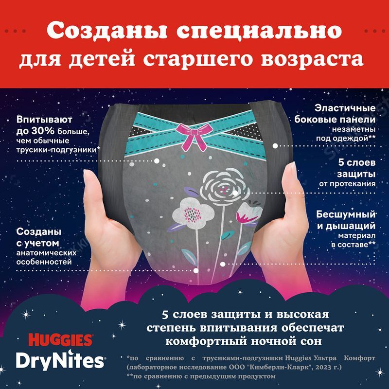 Хаггис Драй Найтс трусики-подгузники для девочек 8-15 лет 9 шт., фото №3
