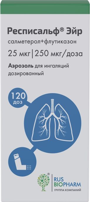 Респисальф эйр 25мкг+250мкг/доза 120доз аэрозоль для ингаляций дозированный Респисальф эйр 25мкг+250мкг/доза 120доз аэрозоль для ингаляций дозированный