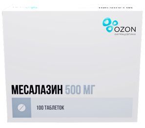 Месалазин 500мг 100 шт. таблетки кишечнорастворимые покрытые оболочкой Месалазин 500мг 100 шт. таблетки кишечнорастворимые покрытые оболочкой