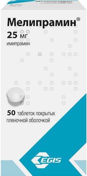 Мелипрамин 25мг 50 шт. таблетки покрытые пленочной оболочкой Мелипрамин 25мг 50 шт. таблетки покрытые пленочной оболочкой
