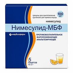 Нимесулид-Мбф 100мг 2г 5 шт. гранулы для приготовления суспензии для приема внутрь Марбиофарм Нимесулид-Мбф 100мг 2г 5 шт. гранулы для приготовления суспензии для приема внутрь Марбиофарм