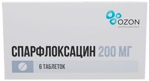 Спарфлоксацин 200мг 6 шт. таблетки покрытые пленочной оболочкой Спарфлоксацин 200мг 6 шт. таблетки покрытые пленочной оболочкой