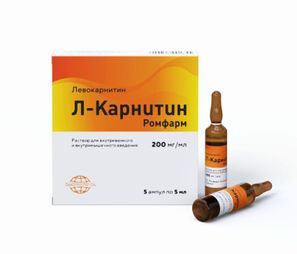 Л-Карнитин Ромфарм 200мг/мл 5мл 5 шт. раствор для внутривенного и внутримышечного введения С. размер Л. Л-Карнитин Ромфарм 200мг/мл 5мл 5 шт. раствор для внутривенного и внутримышечного введения С. размер Л.