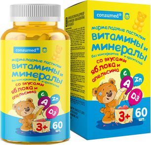 Консумед Витамины И Минералы пастилки мармеладные со вкусом Яблоко/Апельсин 3+ 60 шт. Консумед Витамины И Минералы пастилки мармеладные со вкусом Яблоко/Апельсин 3+ 60 шт.